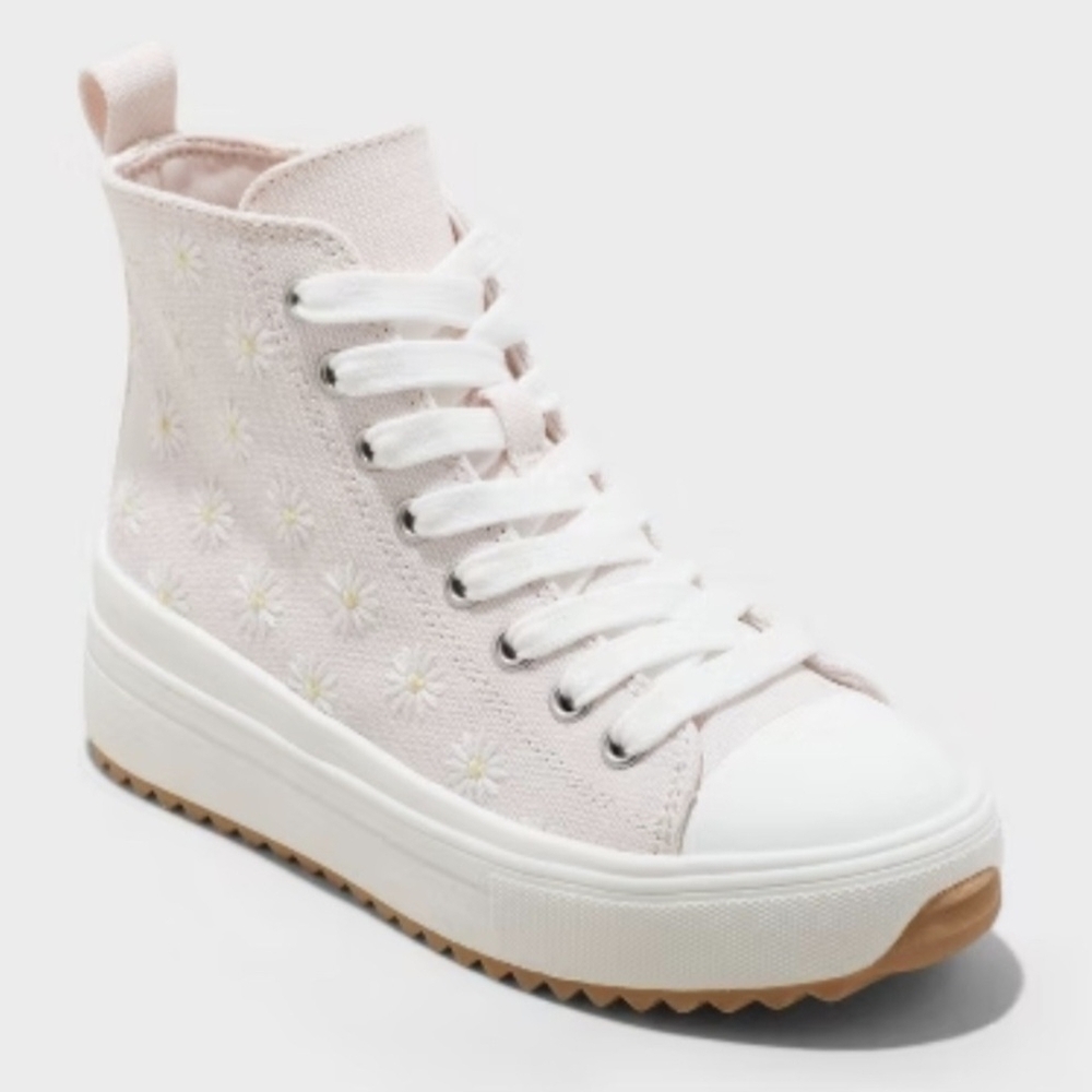 Art Class Pink High-Top Sneakers with Floral Design